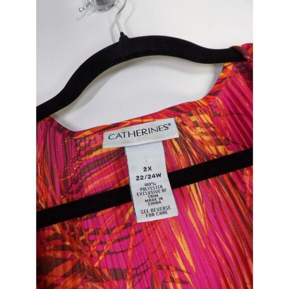 Catherines Blouse Women 2X-22/24W Floral Crinkle Beaded Asymmetrical Tropical - Picture 6 of 11